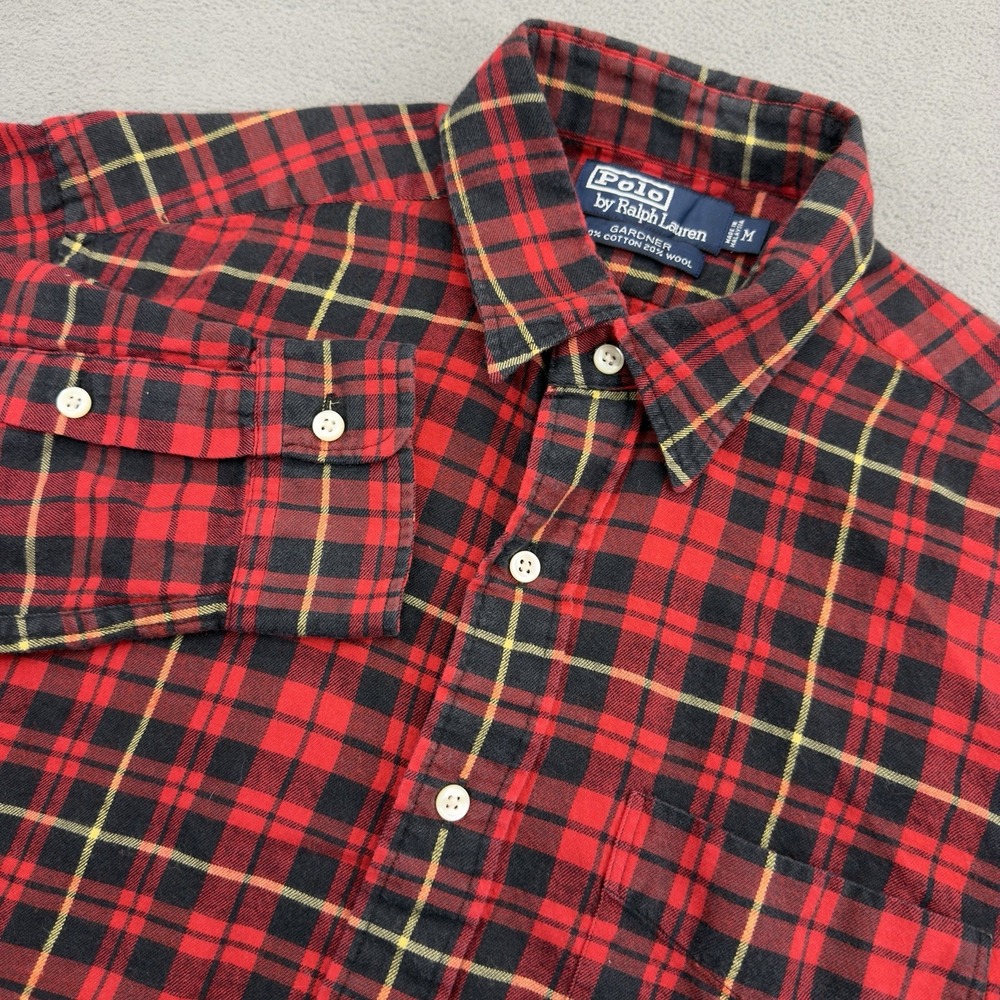 Vintage Polo Ralph Lauren Wool Flannel Mens M Red Black Buffalo Plaid Gardner